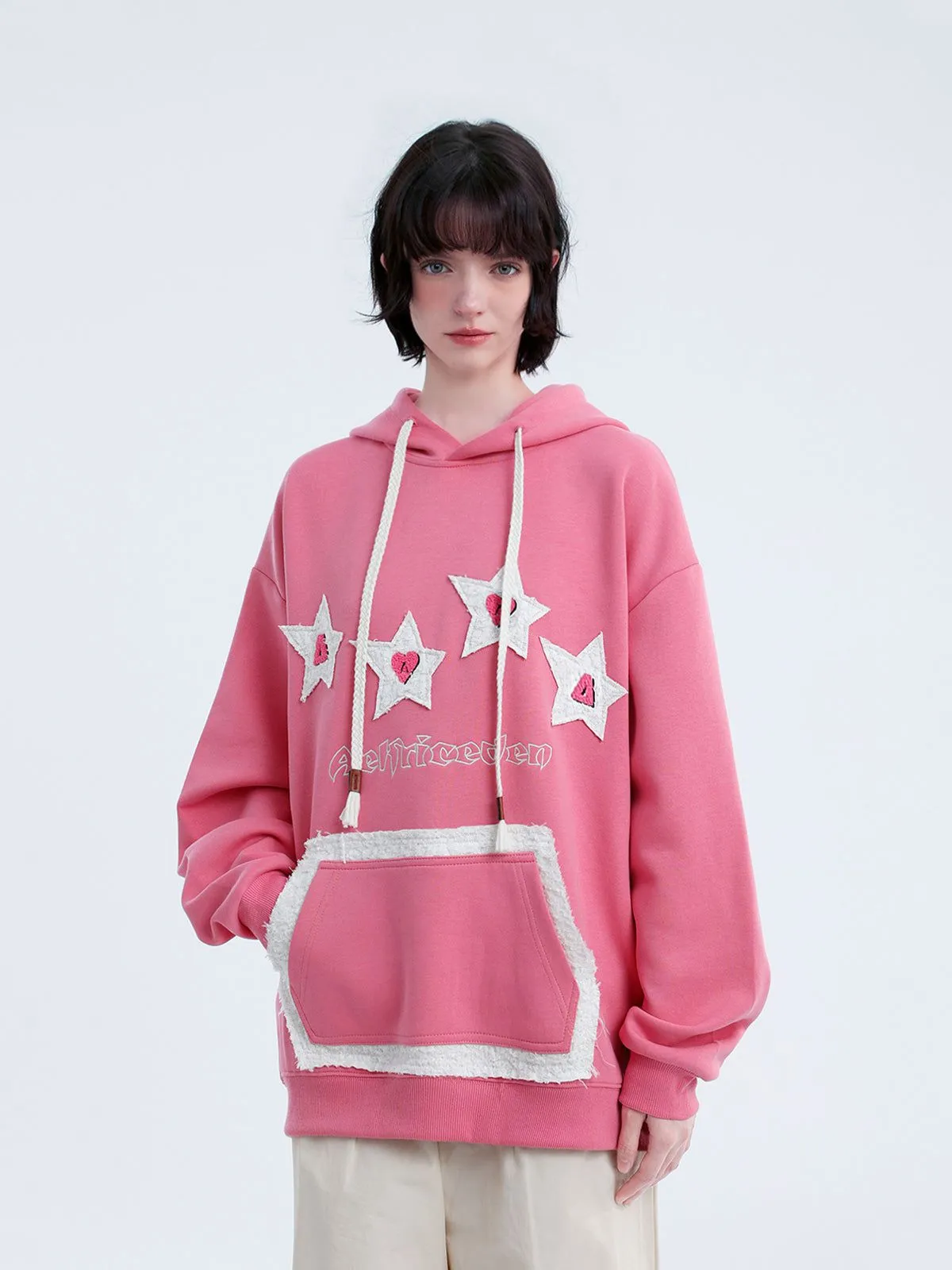 Aelfric Eden Color Blocking Applique Embroidery Star Hoodie