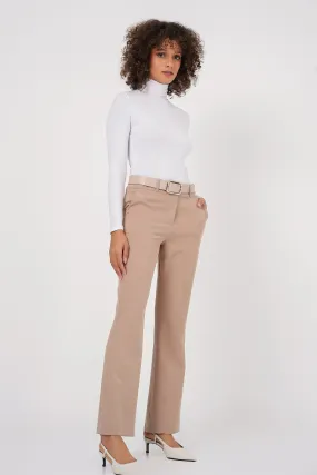 BGD Women Belted Spanish Flare Pants - Beige - Saginaw