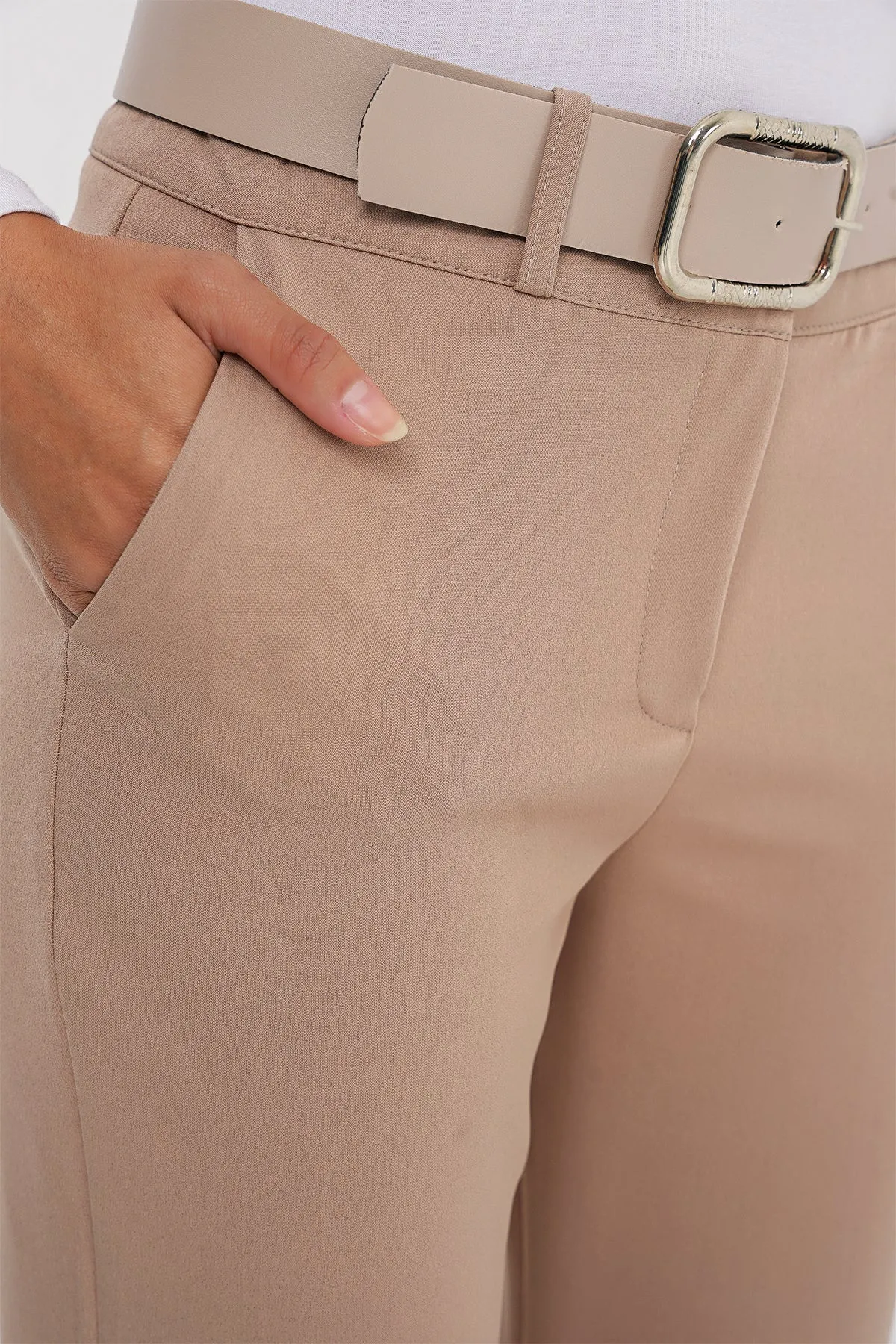 BGD Women Belted Spanish Flare Pants - Beige - Saginaw