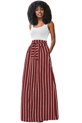 Burgundy Striped Maxi Skirt