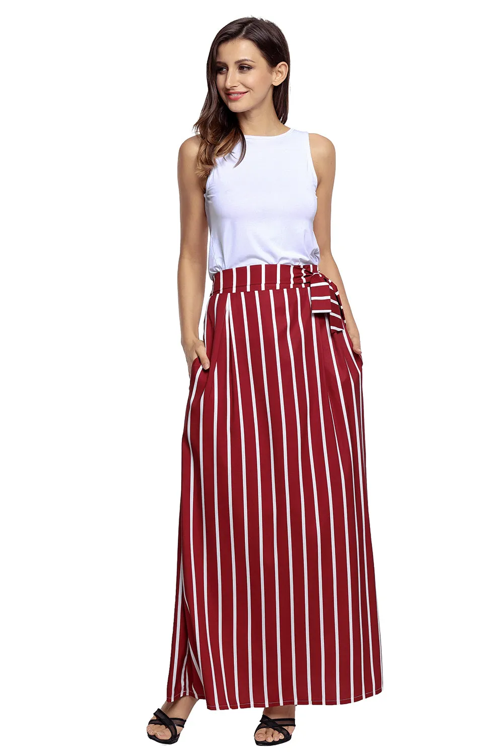 Burgundy Striped Maxi Skirt