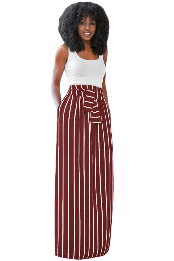 Burgundy Striped Maxi Skirt