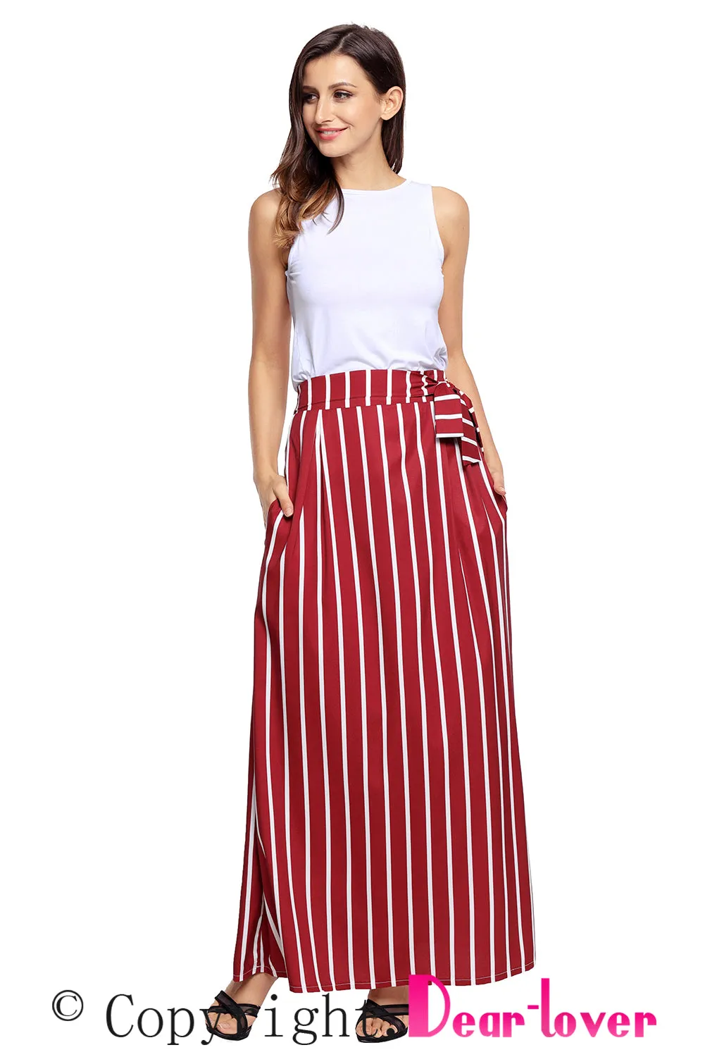 Burgundy Striped Maxi Skirt