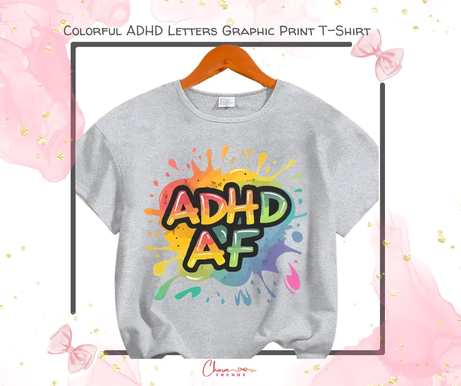 Colorful ADHD Letters Graphic Print T-Shirt