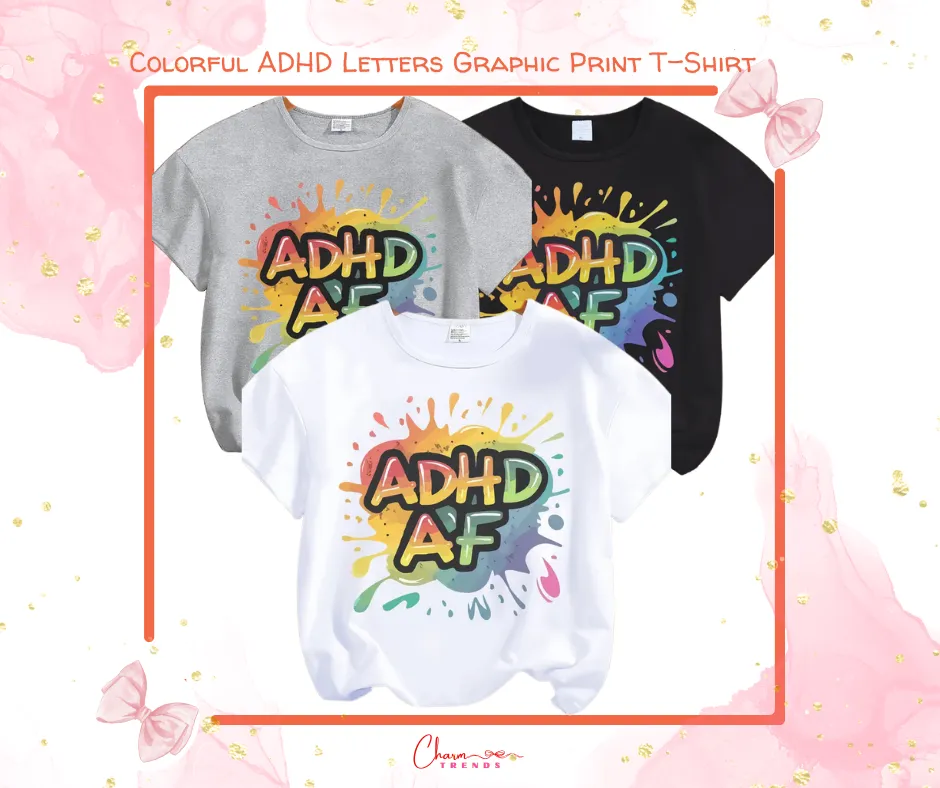 Colorful ADHD Letters Graphic Print T-Shirt