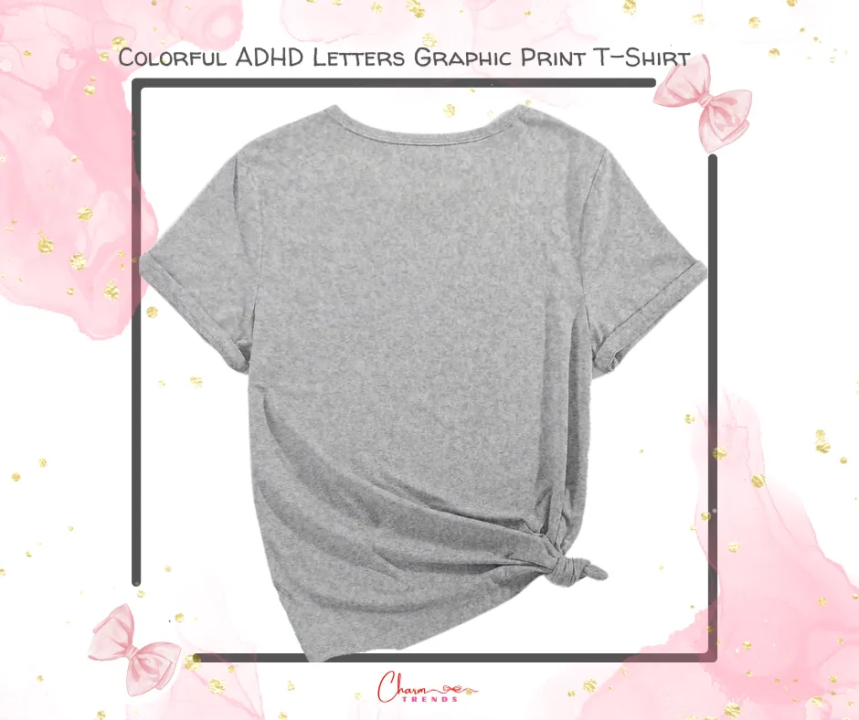 Colorful ADHD Letters Graphic Print T-Shirt