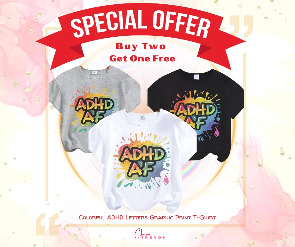 Colorful ADHD Letters Graphic Print T-Shirt