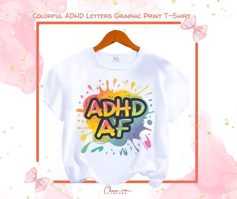 Colorful ADHD Letters Graphic Print T-Shirt