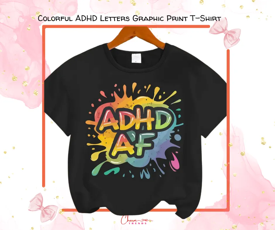 Colorful ADHD Letters Graphic Print T-Shirt