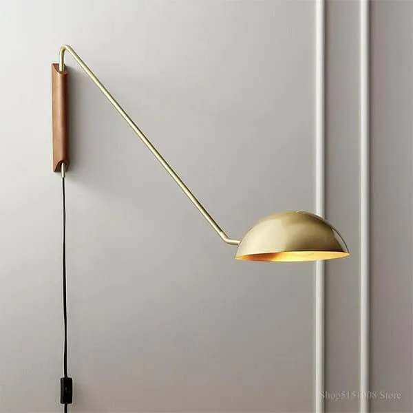 Hera - Retro Metal & Wood Wall Lamp with Plug