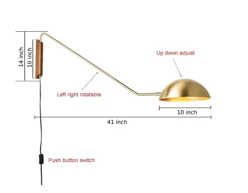 Hera - Retro Metal & Wood Wall Lamp with Plug