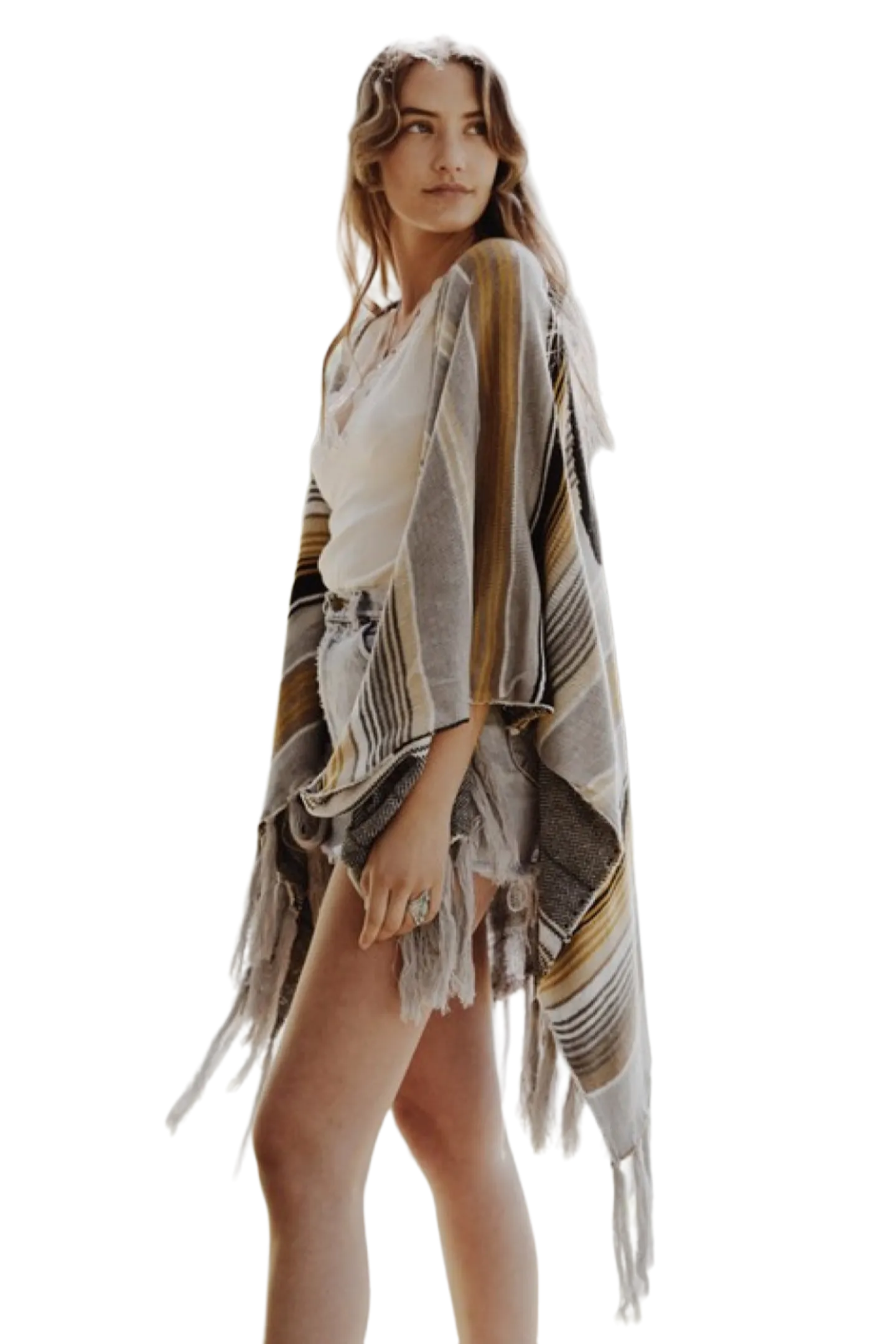 Leto Desert Wanderer Cow Skull Striped Poncho