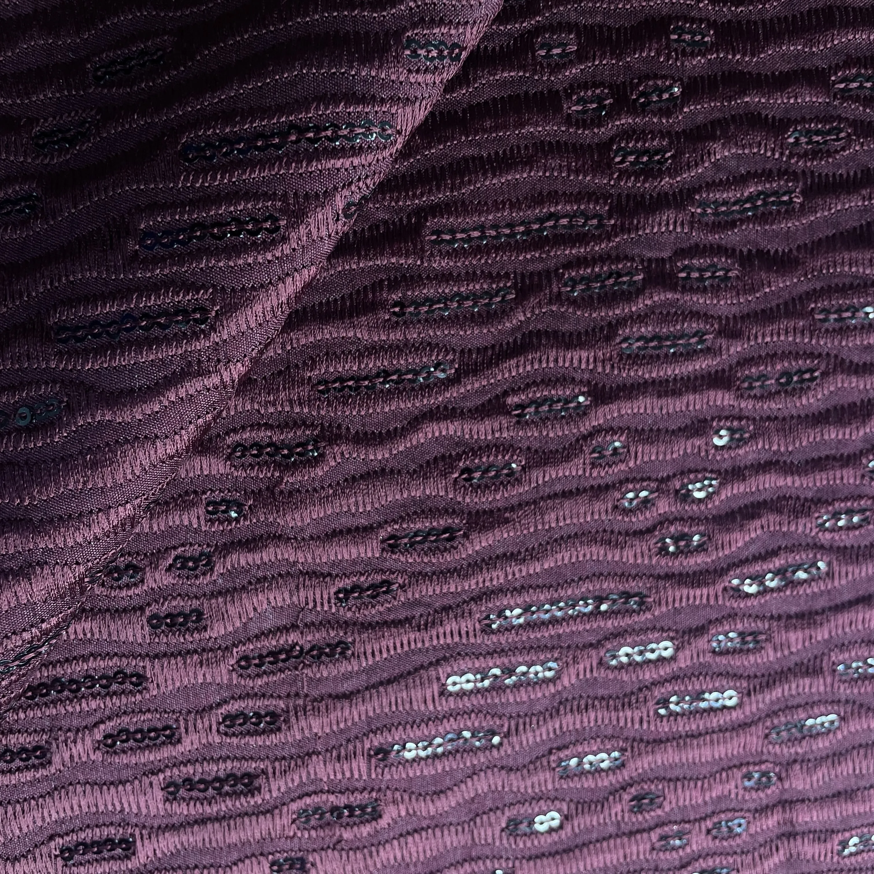 Maroon Sequins Thread Embroidery Russian Silk Fabric 19918