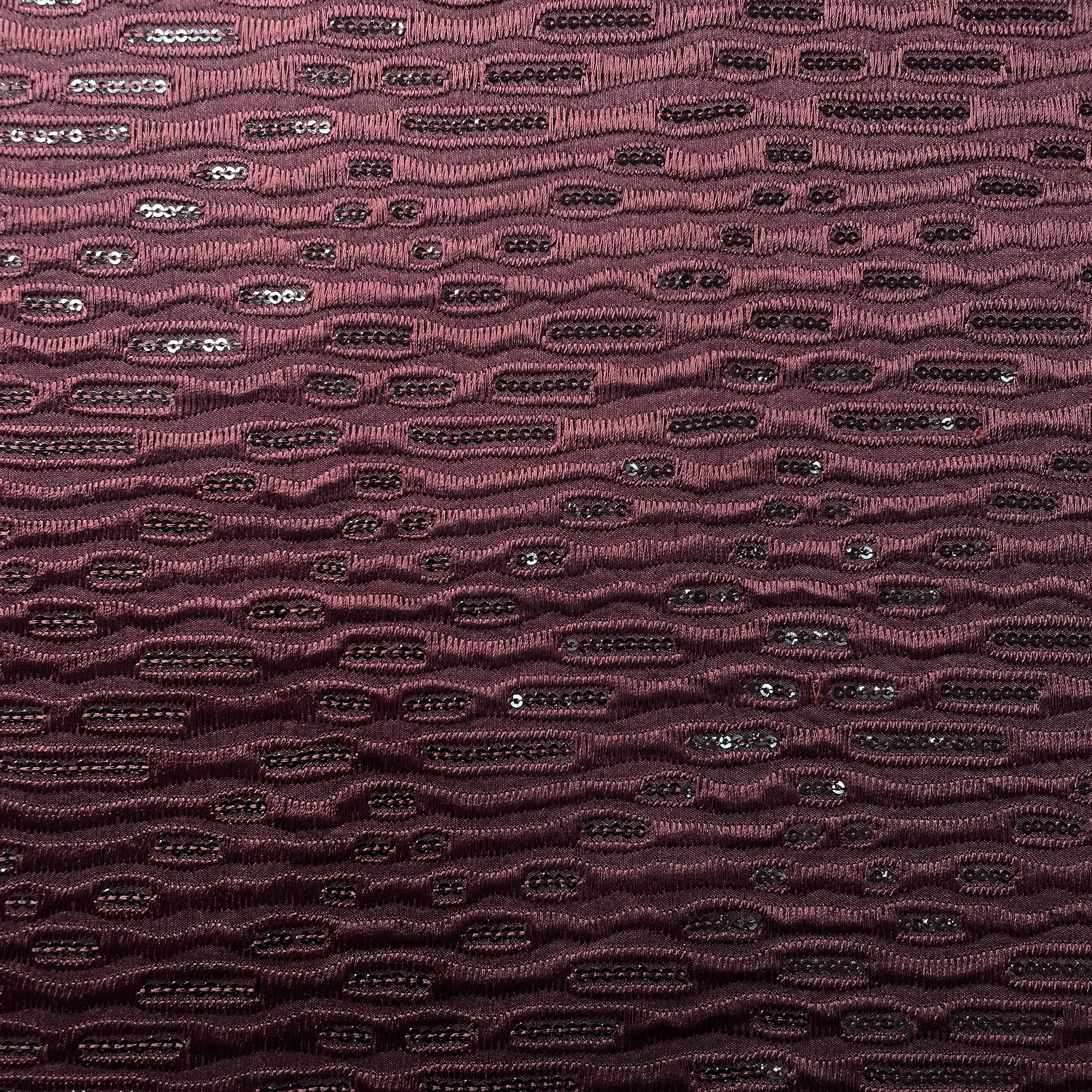 Maroon Sequins Thread Embroidery Russian Silk Fabric 19918