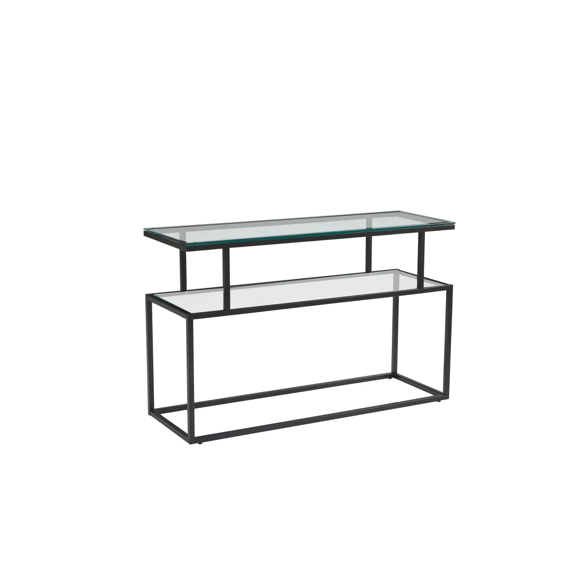Modern Glass & Black Metal Geometric Sofa Table