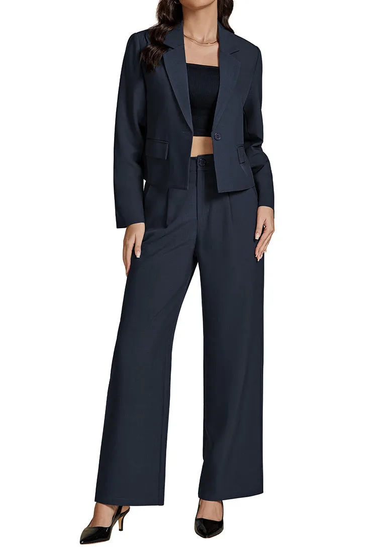 Navy Blue Women Business Casual Outfit Button Front Long Sleeve