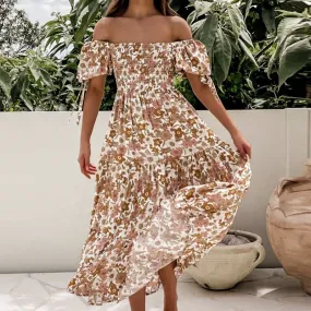 New Slim-fit Printed Beach Maxi Dress