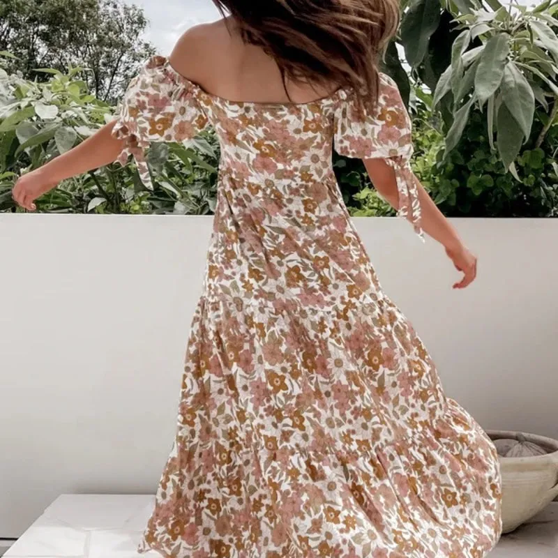 New Slim-fit Printed Beach Maxi Dress