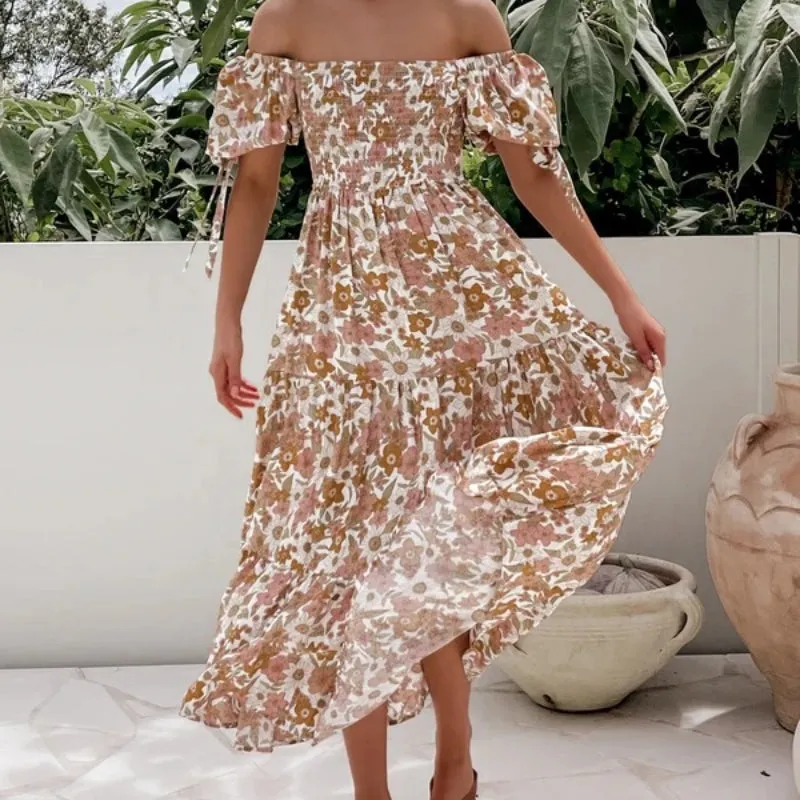 New Slim-fit Printed Beach Maxi Dress