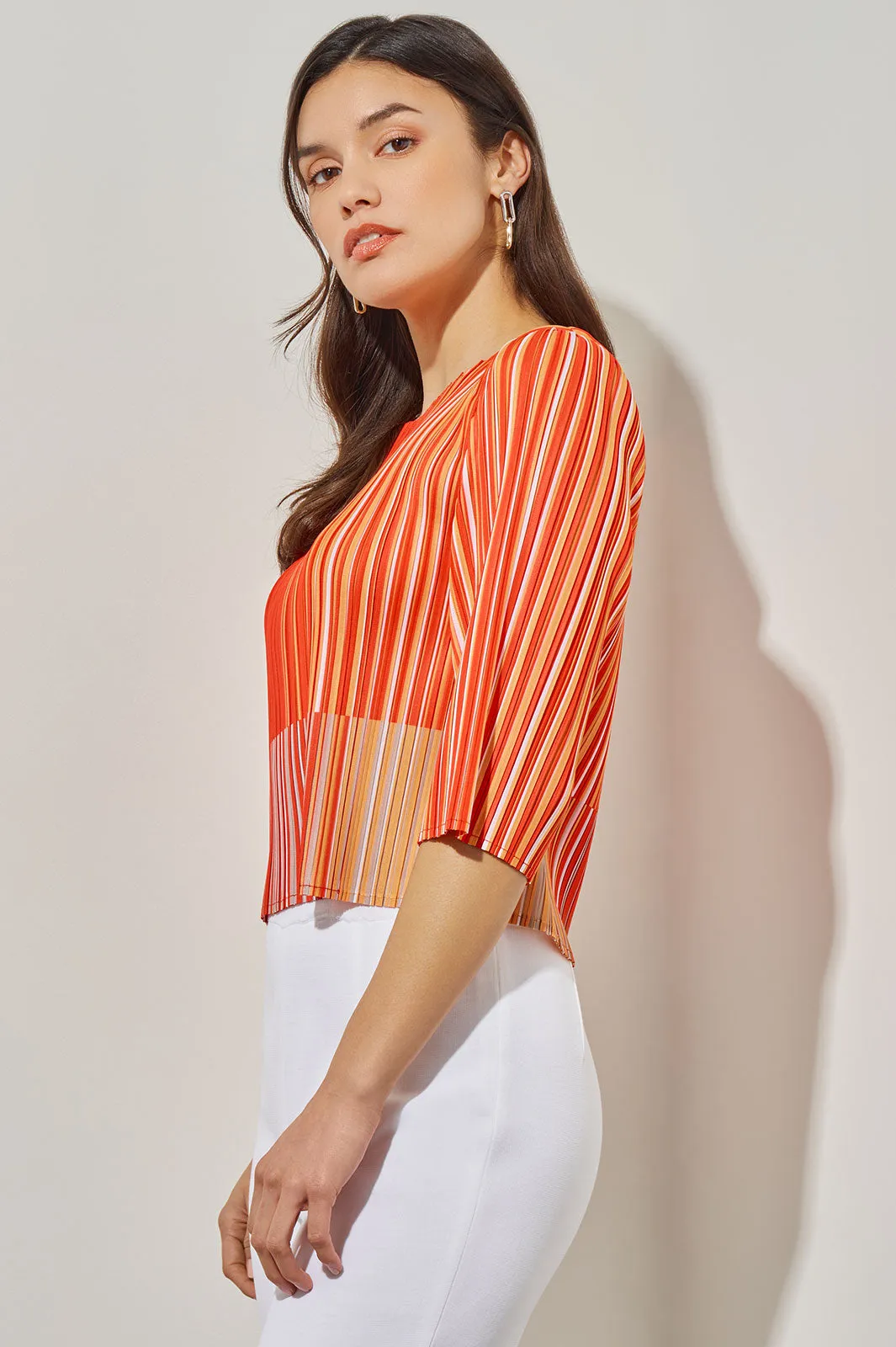 Plus Size Cropped Blouse - Fine Pleat Crepe de Chine