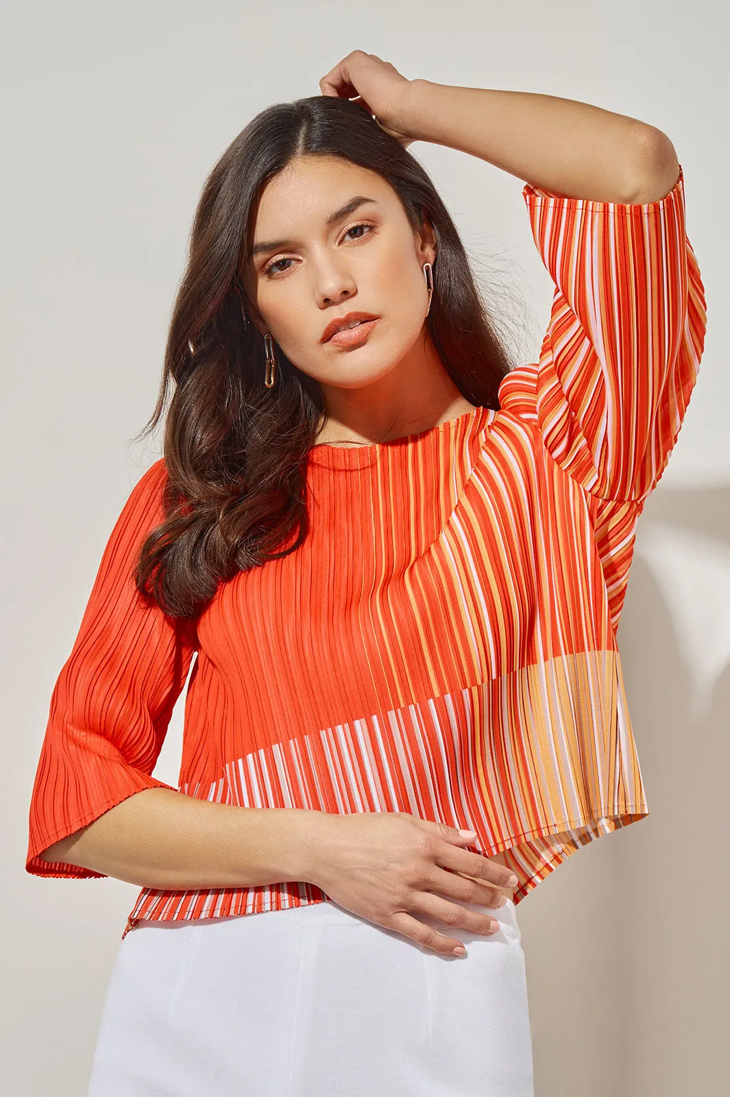 Plus Size Cropped Blouse - Fine Pleat Crepe de Chine
