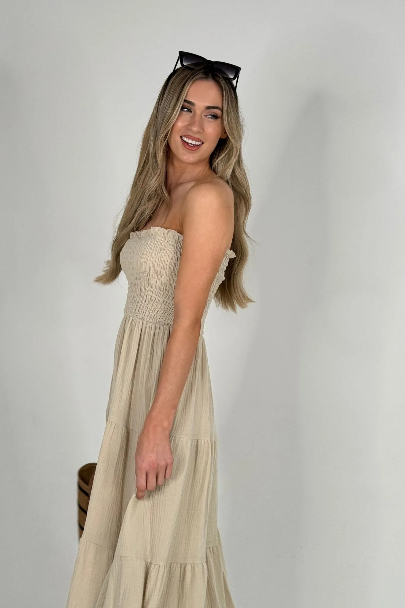 Polly Strapless Maxi Dress In Neutral