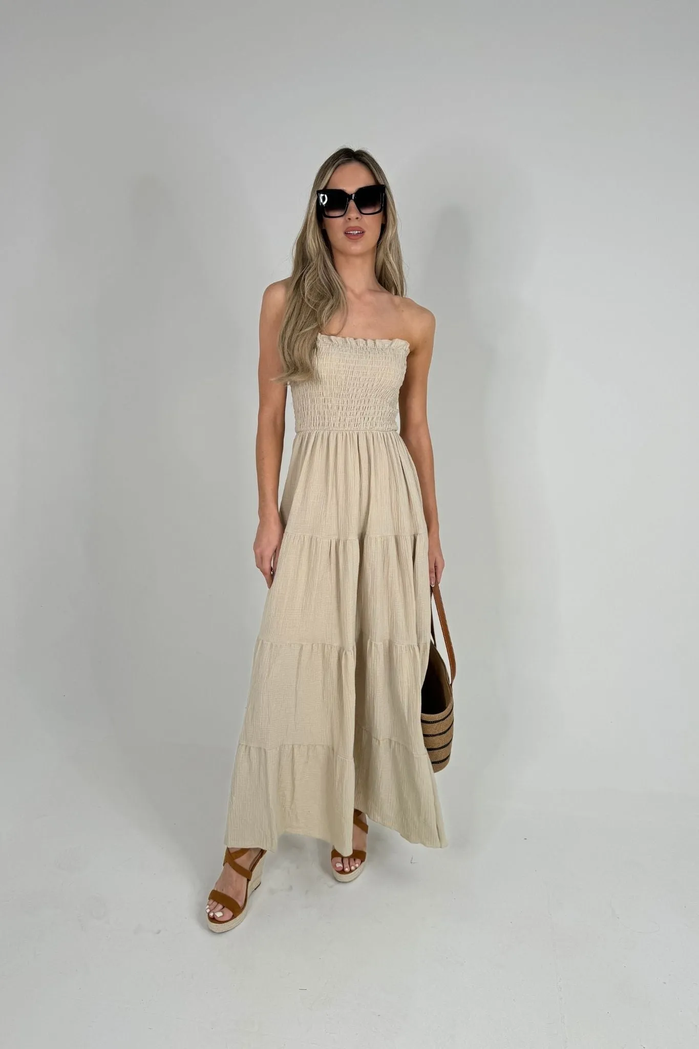 Polly Strapless Maxi Dress In Neutral