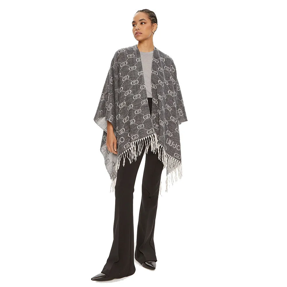 Poncho Donna LIU JO con Logo Monogram Jacquard Grey Cloud