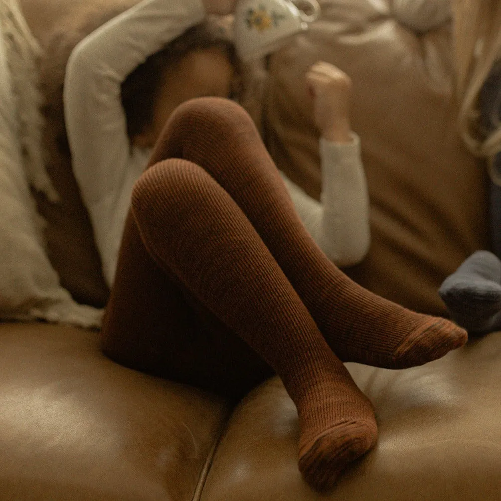 Silly Silas Unisex Rib Tights with Braces (Mosaic Spicy Chai)
