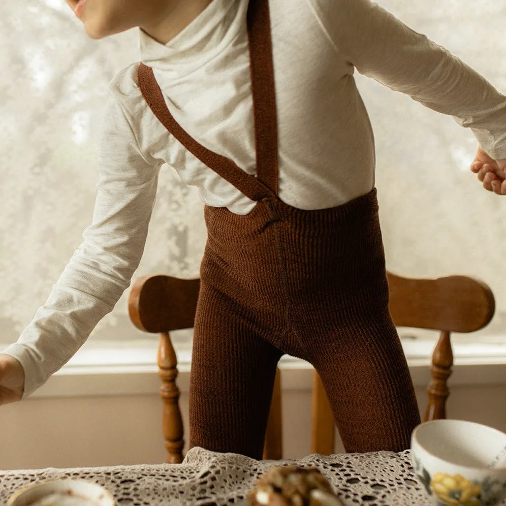 Silly Silas Unisex Rib Tights with Braces (Mosaic Spicy Chai)
