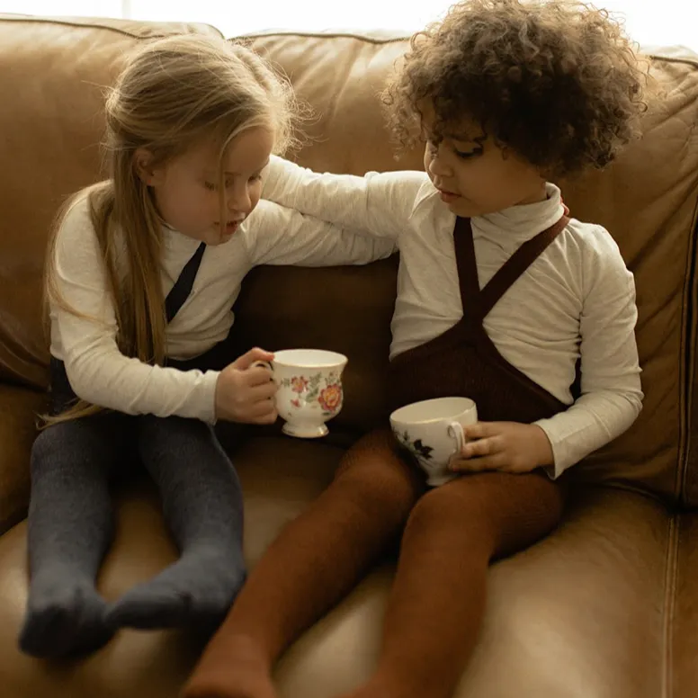 Silly Silas Unisex Rib Tights with Braces (Mosaic Spicy Chai)