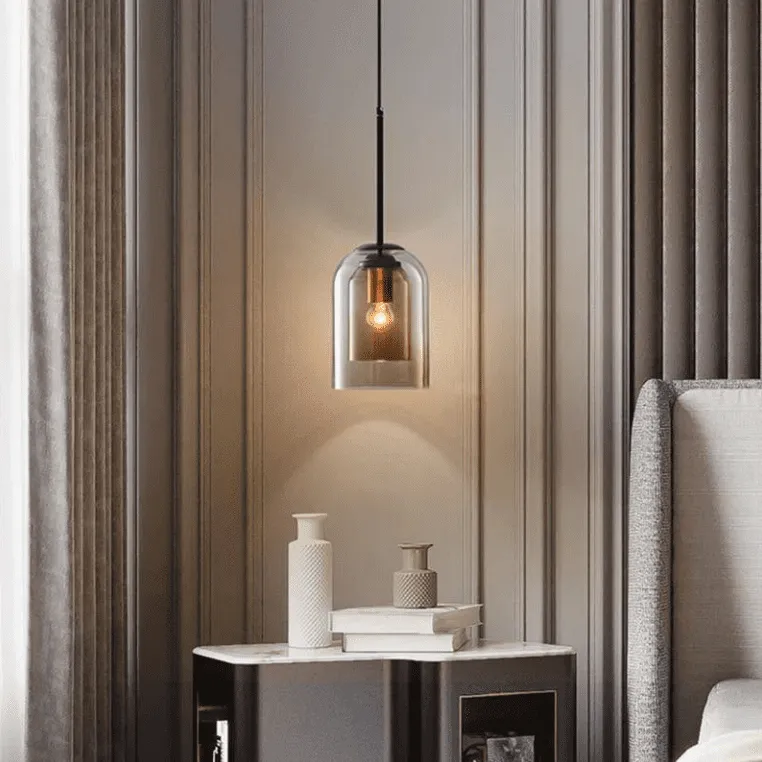 Suspension lamp design round tube double smoked glass